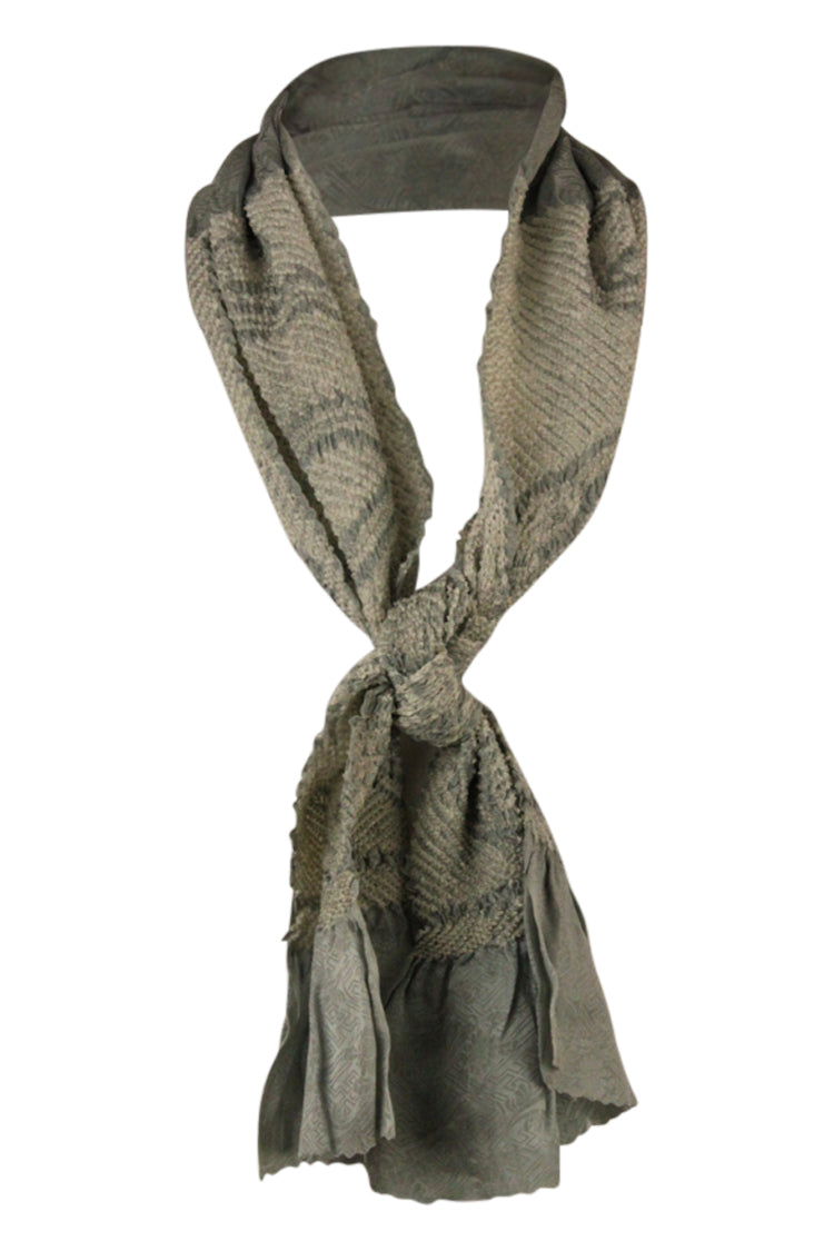 gray vintage silk scarf tied in loop