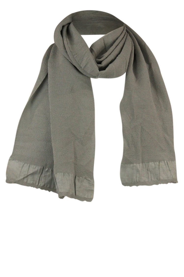 gray vintage silk scarf tied in loop