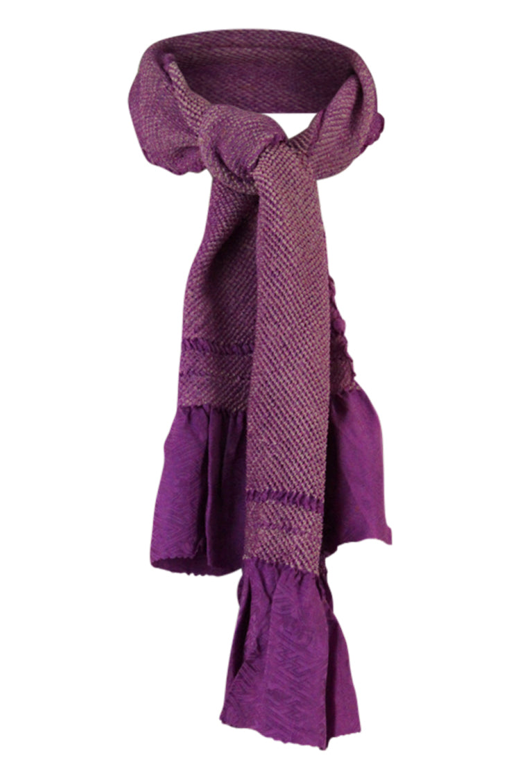 purple vintage silk scarf tied in loop