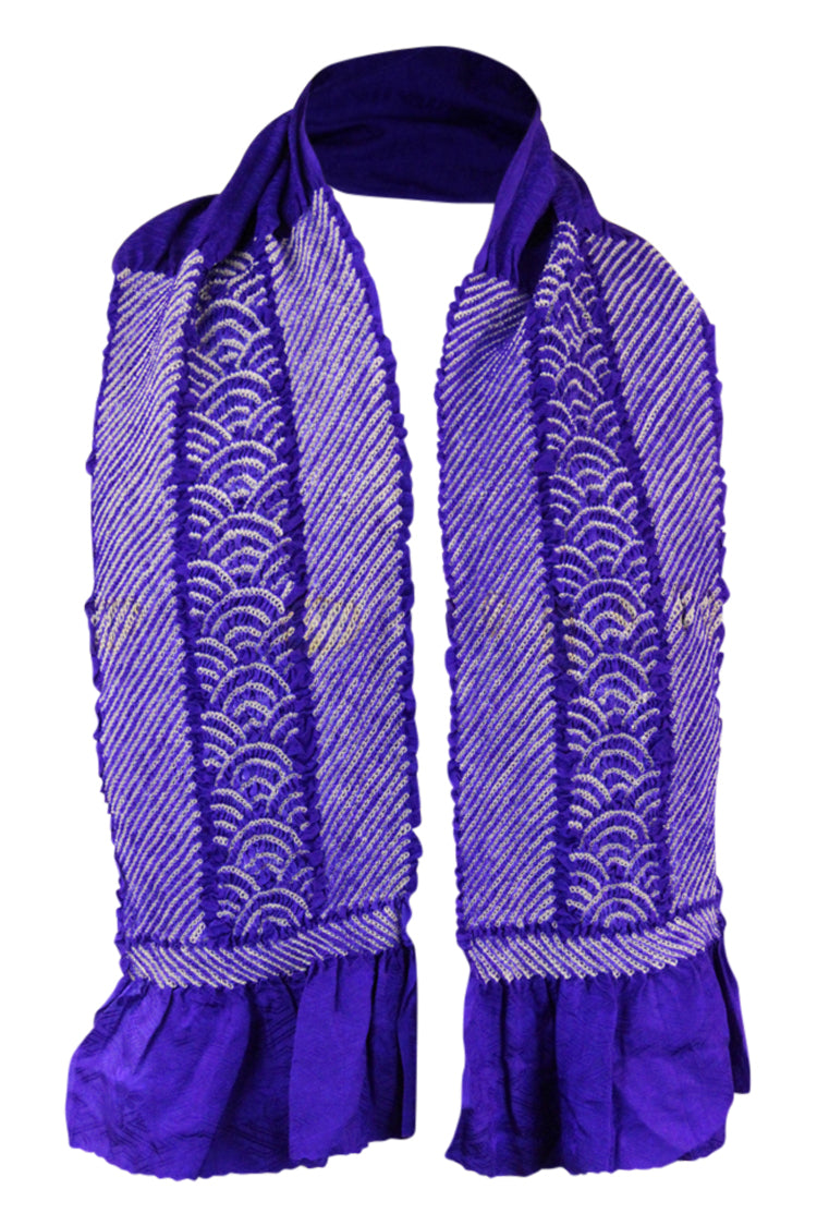 Blue purple shibori tie-dyed vintage scarf