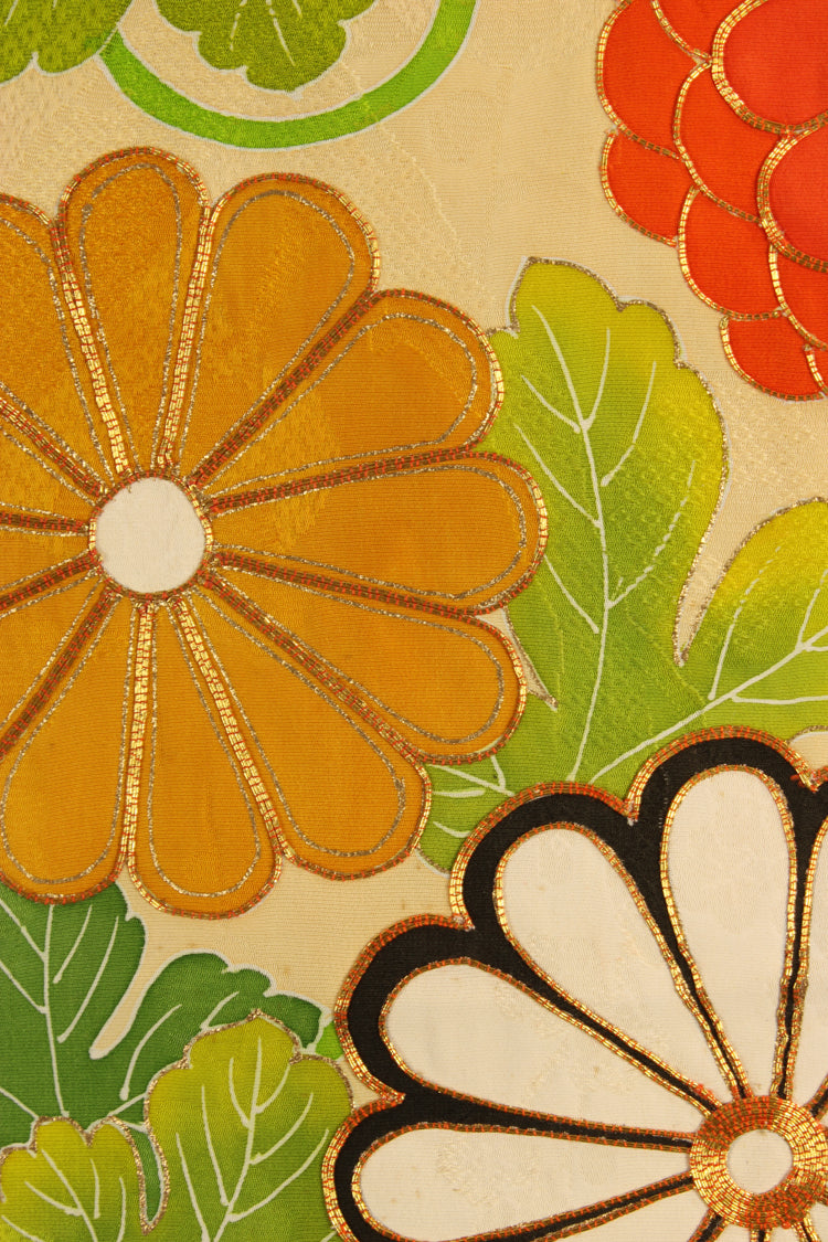 Orange and cream celebration scarf with bold flowers - Kiku 