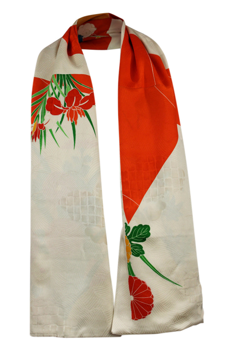 Orange and cream celebration scarf with bold flowers - Kiku 