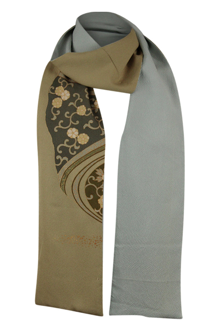 looped scarf in green and pale blue gray from refashioned kimono silk