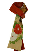 narrow silk scarf with loop made from orange hand painted kimono