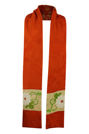 orange scarf lining with border of hand painted flowers from vintage kimono