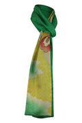 Emerald green silk celebration scarf with gold embroidery - Kiku 