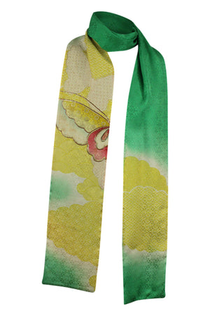 Emerald green silk celebration scarf with gold embroidery - Kiku 