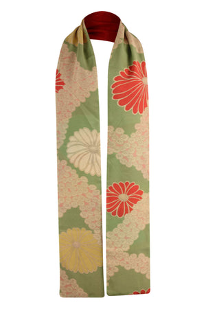 Orange narrow silk celebration scarf with colorful fans - Kiku 