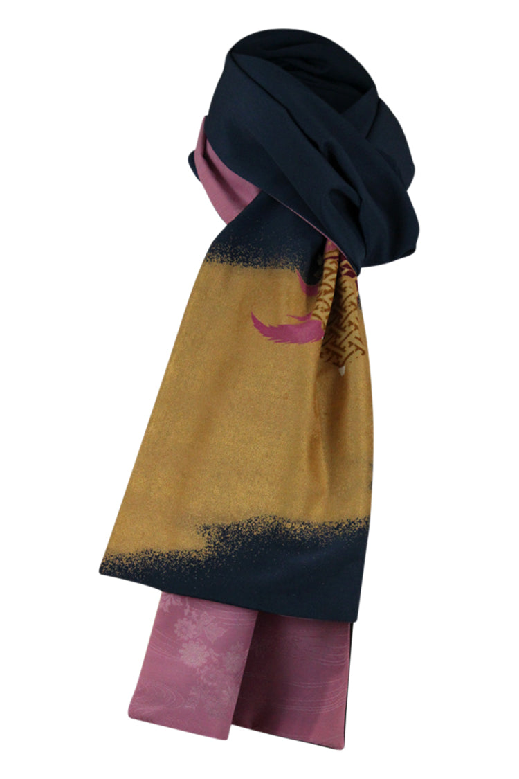 navy scarf made from vintage kimono silk tied in knot