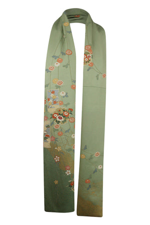 Pale green silk celebration scarf with  hand painted gold leaf - Kiku 