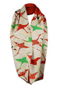 White silk infinity celebration scarf with colorful flying cranes - Kiku 