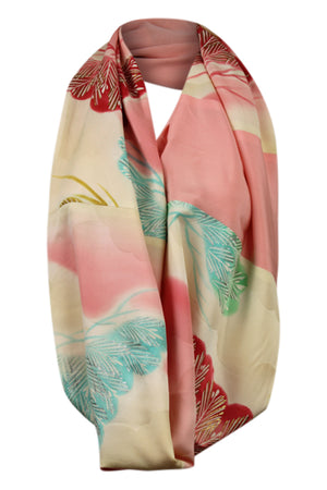 Pink and blue silk celebration infinity scarf - Kiku 