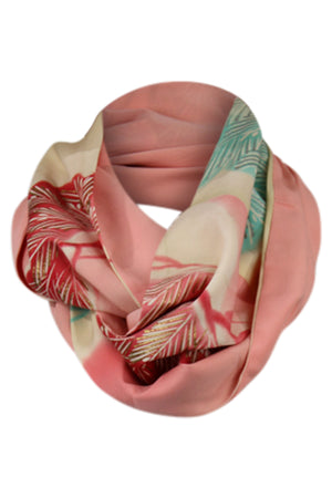 Pink and blue silk celebration infinity scarf - Kiku 