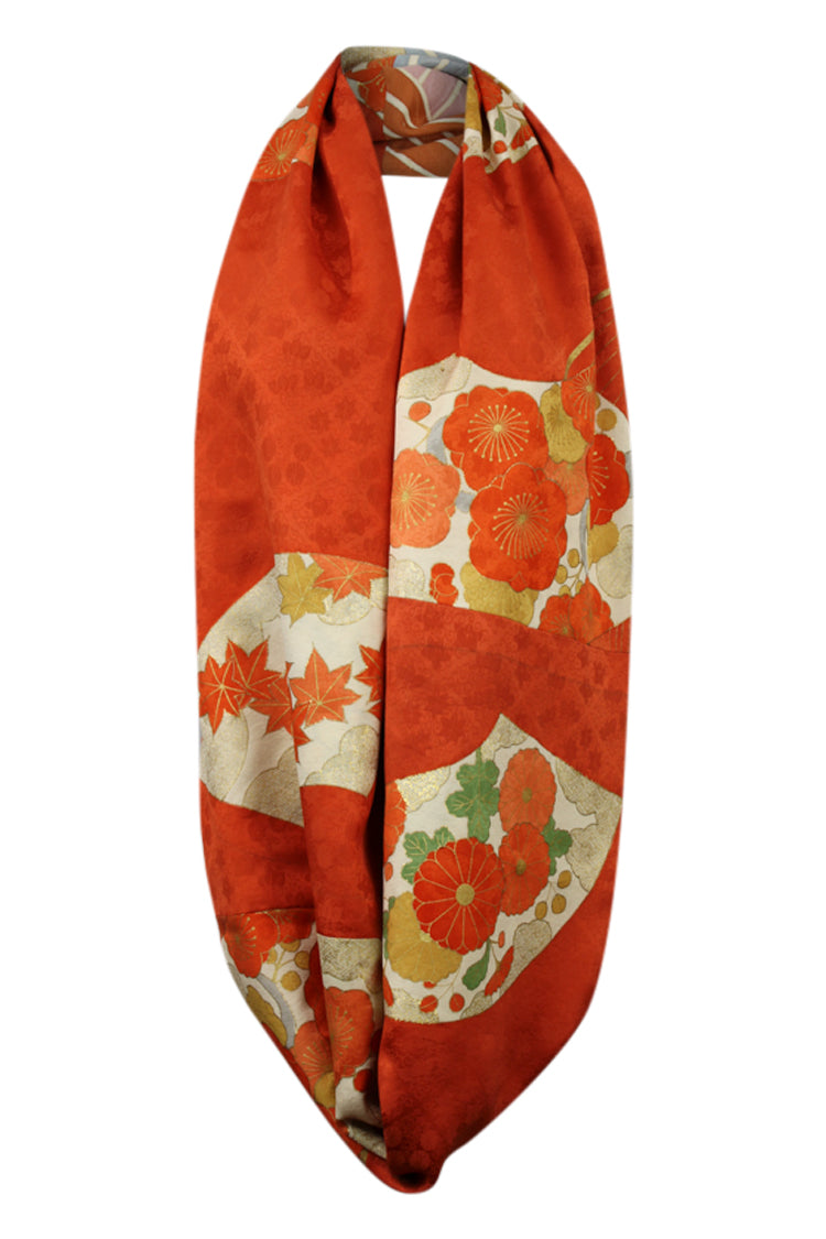 reversible orange and gold infinity scarf from vintage kimono silk