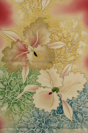 hand painted irises on vintage silk from kimono