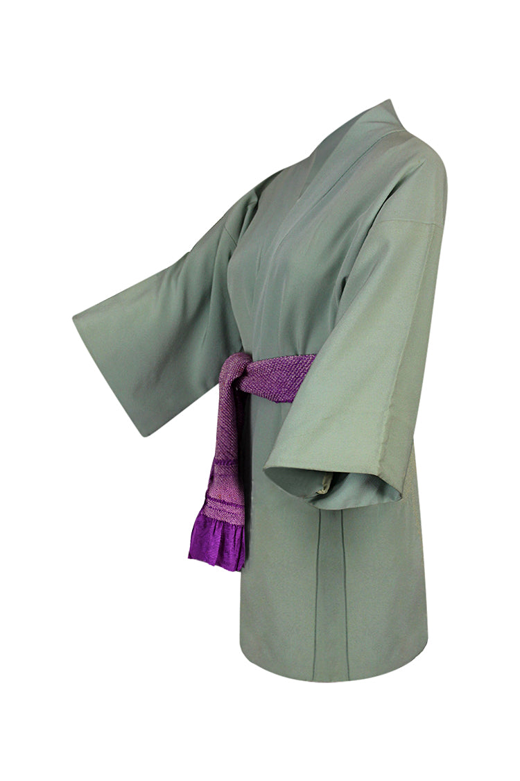 Light blue silk jacket with white tie dyed design - Kiku 