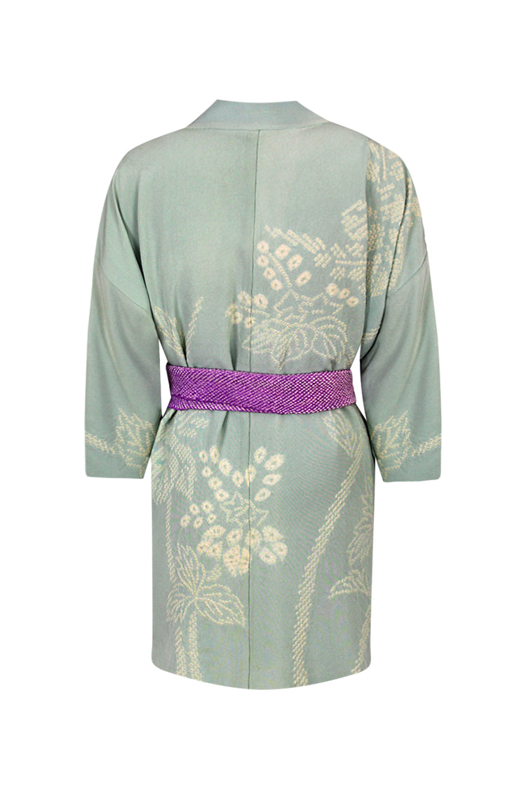 Light blue silk jacket with white tie dyed design - Kiku 