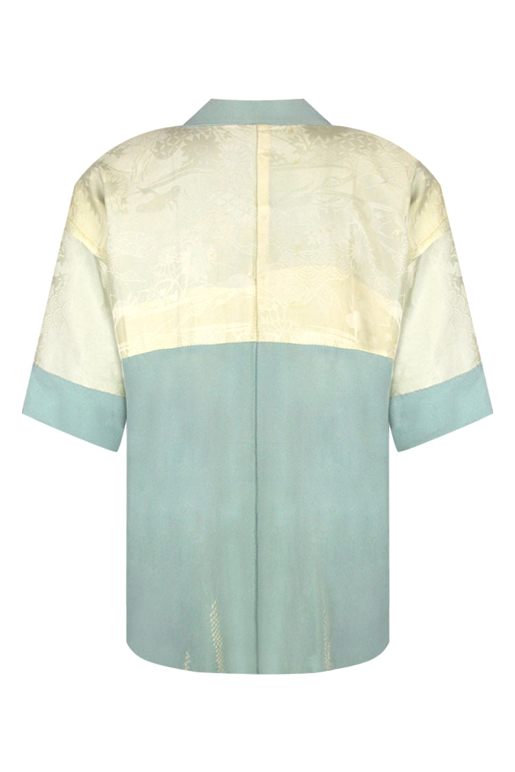 Light blue silk jacket with white tie dyed design - Kiku 