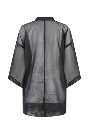 blue black semitransparent summer silk kimono jacket on small model