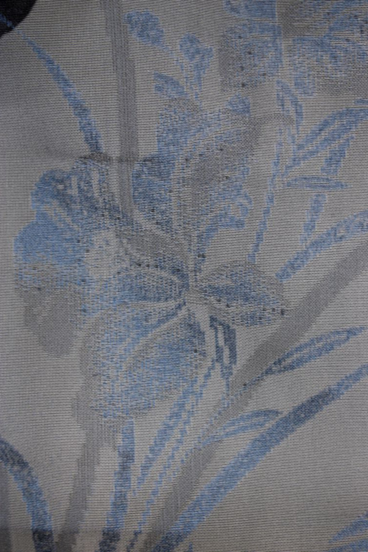 detail of woven irises on summer silk from vintage kimono jacket