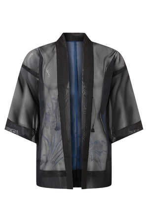 blue black semi-transparent summer silk kimono jacket on large model