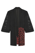 Summer silk brown jacket with peach abstract border - Kiku 