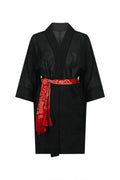 Black summer silk jacket with family crest - Kiku 