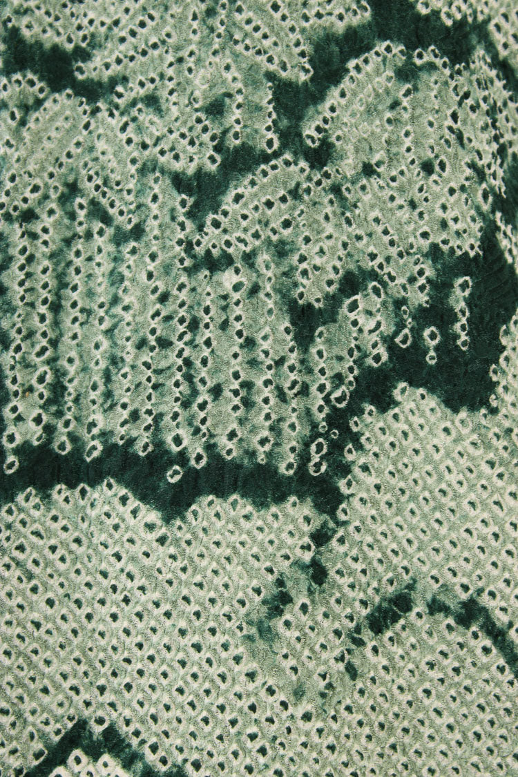 detail of blue green silk shibori design for kimono jacket