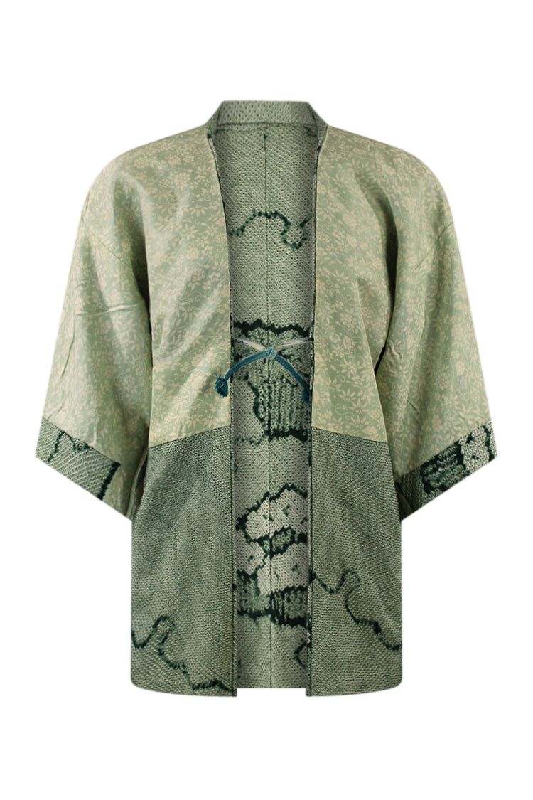 reversible refashioned kimono jacket with floral lining on outside