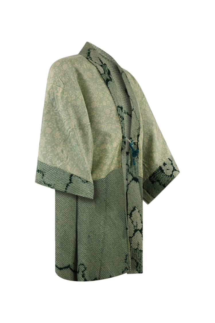 reversible blue green kimono jacket with refashioned reduced sleeves