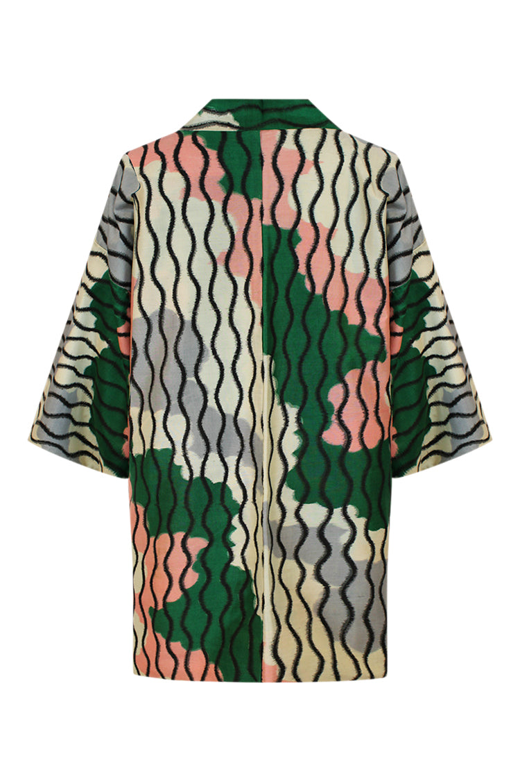 Meisen silk jacket with green pink white design - Kiku 
