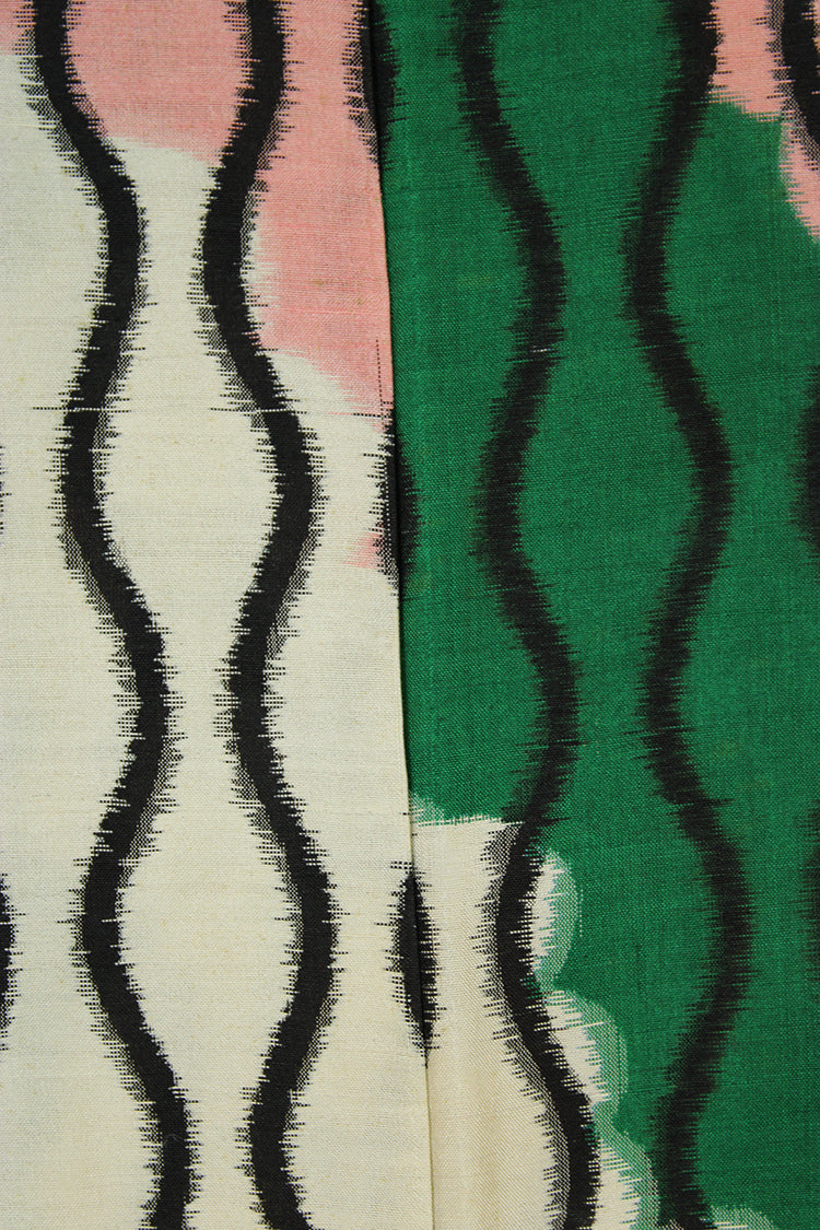 Meisen silk jacket with green pink white design - Kiku 