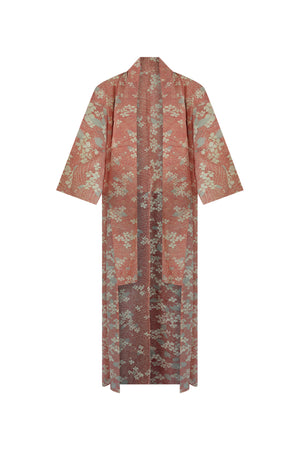 Pink summer silk kimono with white flowers - Kiku 