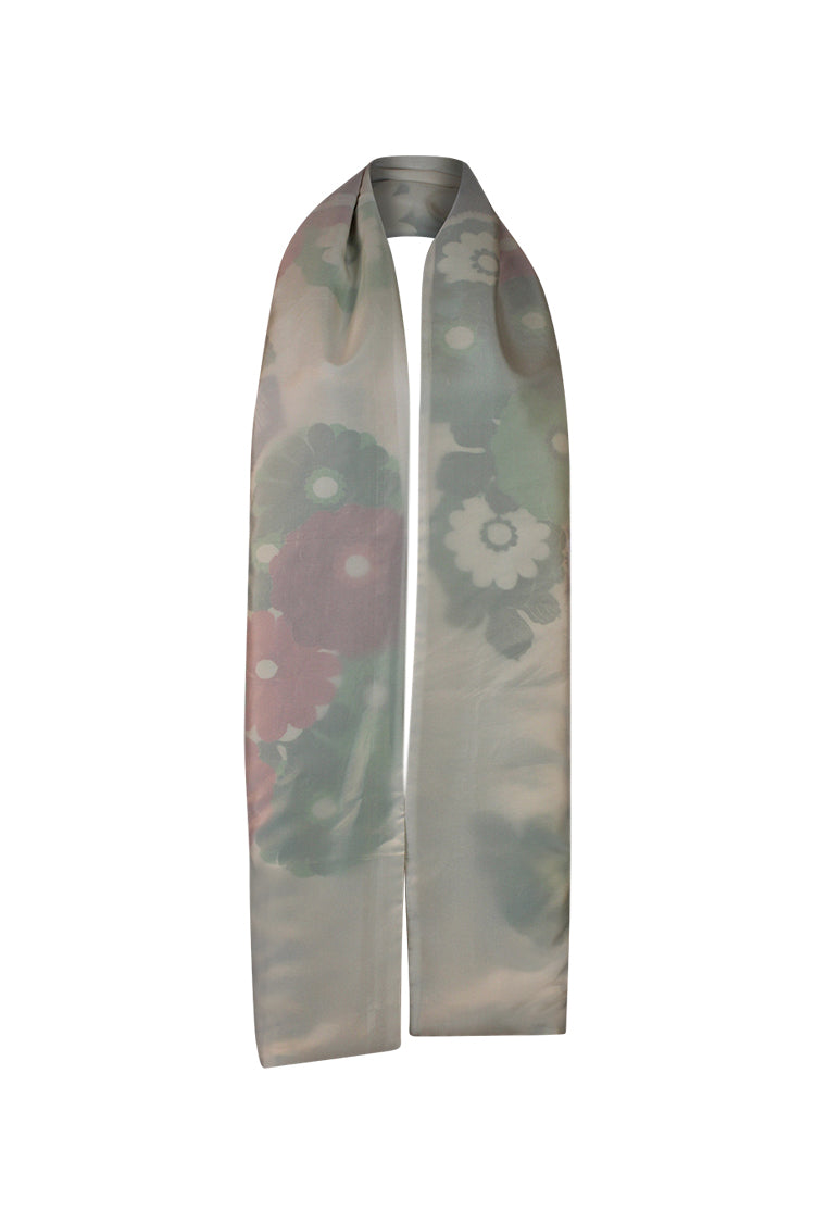Furisode celebration scarf with cream, green, orange, black colors - Kiku 