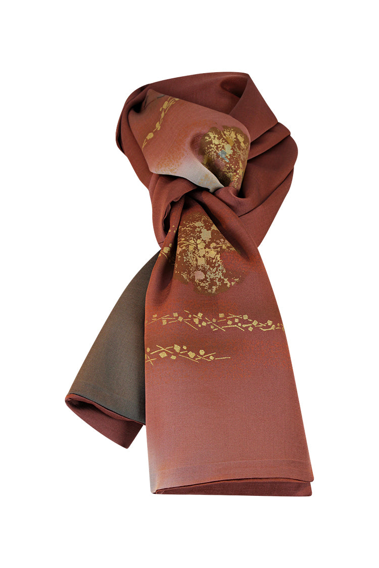 Homongi silk celebration scarf with brown and gray colors - Kiku 