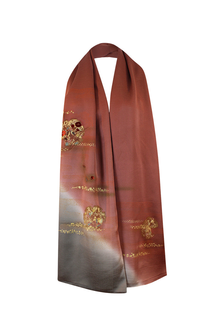 Homongi silk celebration scarf with brown and gray colors - Kiku 