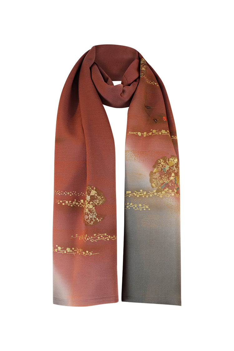 Homongi silk celebration scarf with brown and gray colors - Kiku 