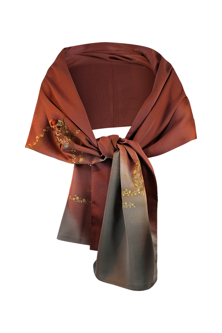 Homongi silk celebration scarf with brown and gray colors - Kiku 