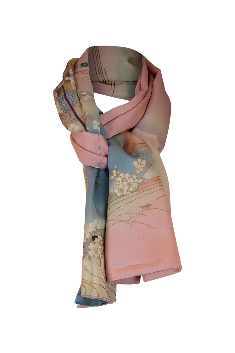 hand painted silk  scarf in a looped tie
