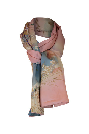 Furisode celebration scarf with pastel pink, blue and violet colors