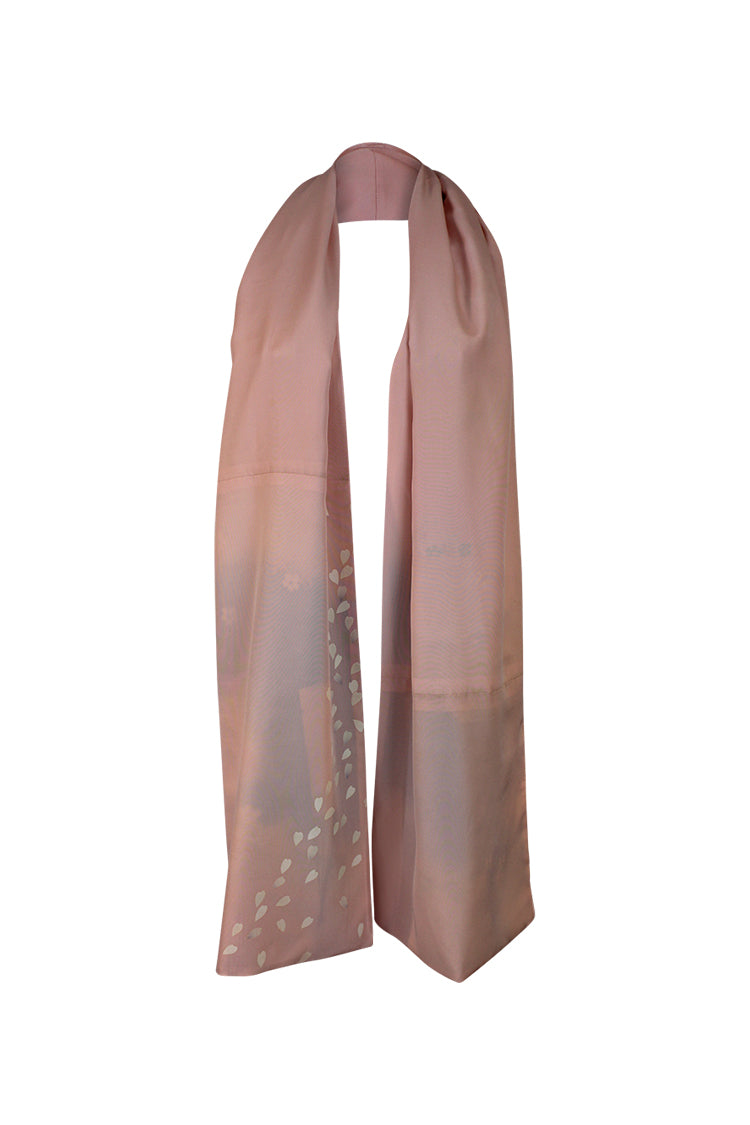 pale lining  with painted details for kimono silk scarf