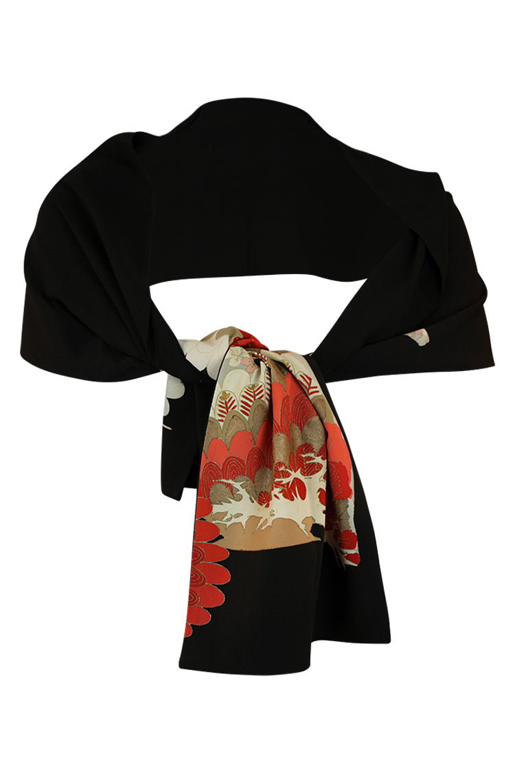 tied black shawl made from upcycled kimono silk