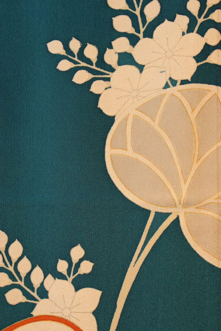 detail of hand painted kimono silk scarf