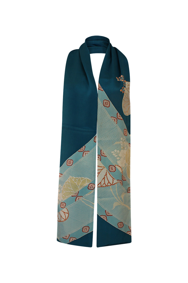 turquoise silk scarf made from kimono silk