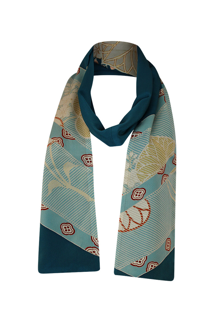 turquoise silk scarf made from kimono silk