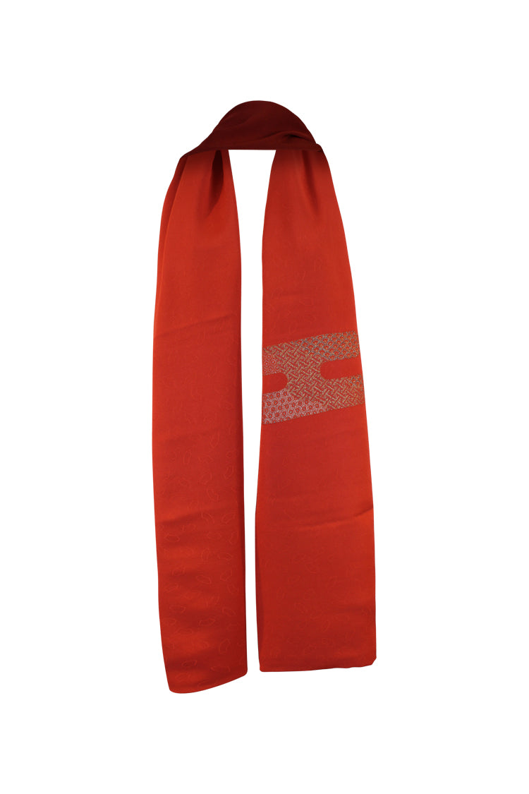 long orange scarf made from the silk of a vintage kimono