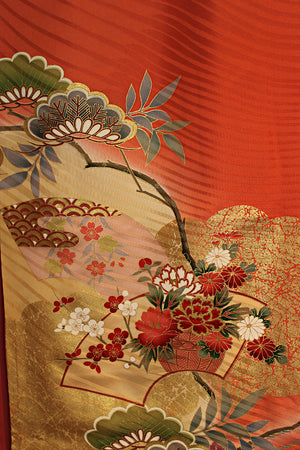 furisode celebration scarf with gold and tangerine