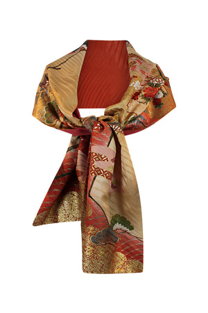 furisode celebration scarf with gold and tangerine