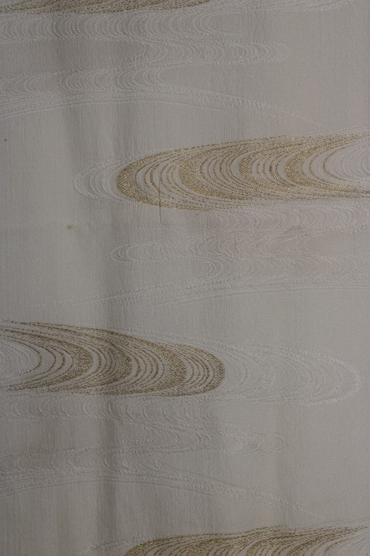 White silk sash scarf with metallic gold swirls - Kiku 
