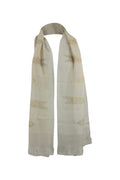 White silk sash scarf with metallic gold swirls - Kiku 